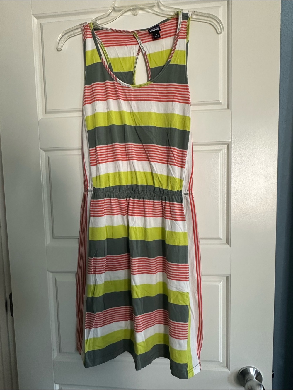Patagonia Striped Sleeveless Summer Dress - Coral, Lime & Gray